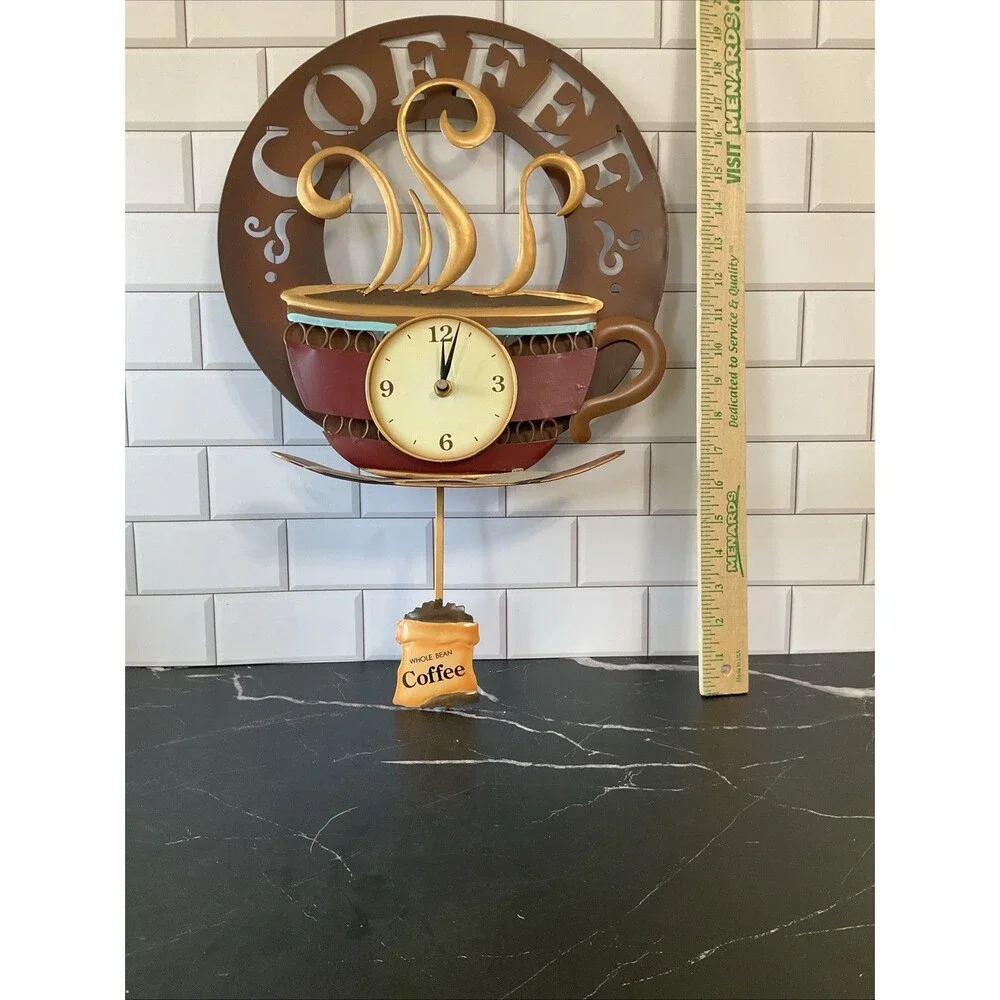 Nostalgic Vintage Coffee Wall Clock Whole Bean Coffee Pendulum Style Wall Clock